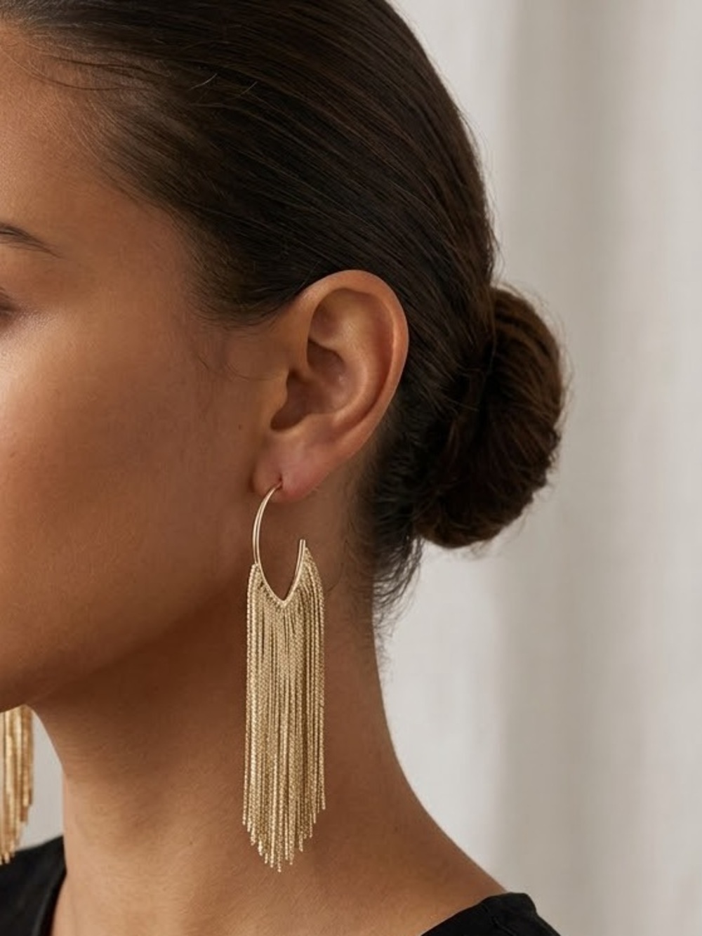 Gold Fringe Tassel Hoop Earrings - Women Jewelry